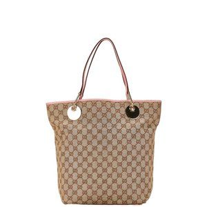 Gucci GG Canvas Tote Bag 120836 Pink Beige Leather Women's GUCCI